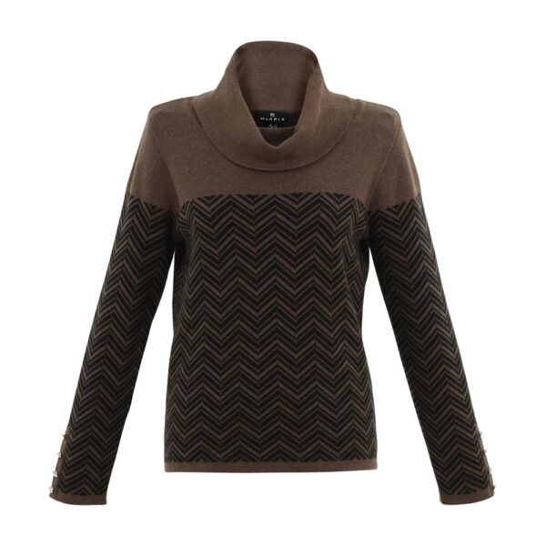 Marble Roll Neck Chevron Knit Jumper With Solid Colour Contrast - Image 2