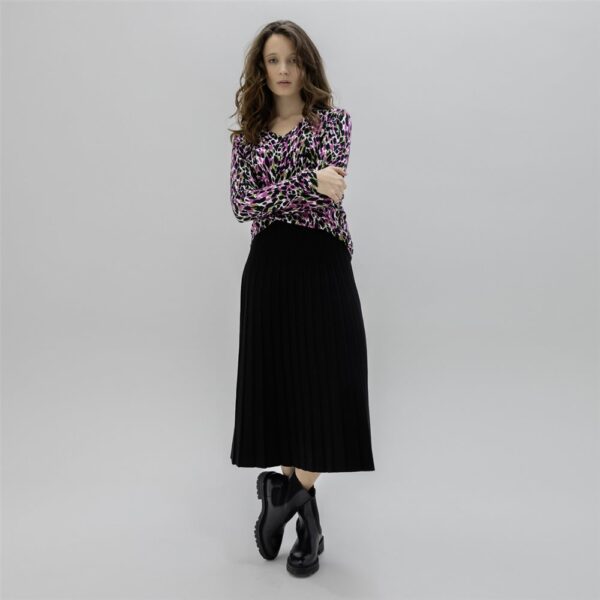 Marble Knitted A-Line Pleated Midi Skirt With Elasticated Waistband Viscose