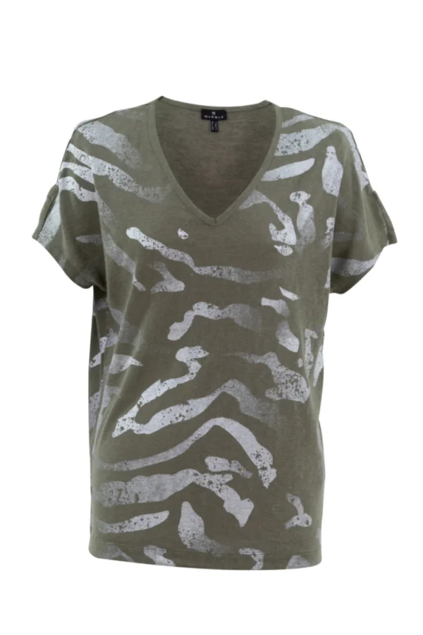 Marble 7371 V-Neck Foil Print Top