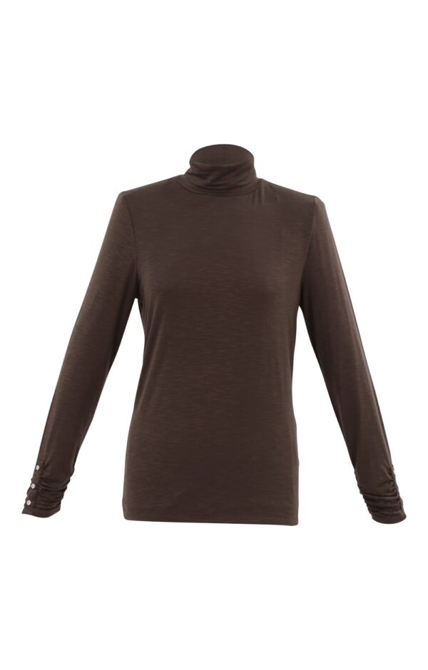 Ladies Marble Classic Polo Neck Sweater- Chocolate