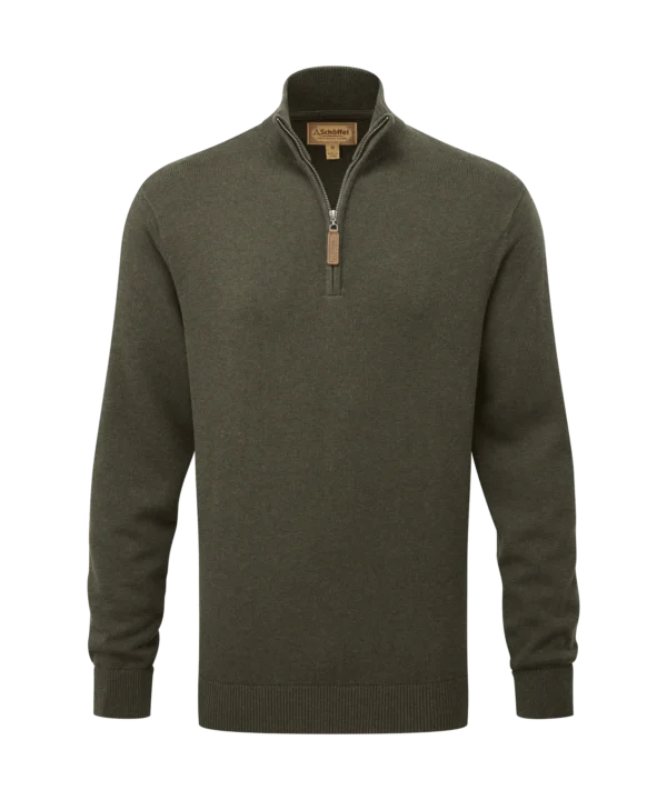 Schoffel Calton Cotton Cashmere Quarter Zip Jumper - Loden - Image 6