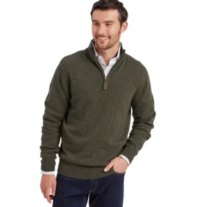 Schoffel Calton Cotton Cashmere Quarter Zip Jumper - Loden