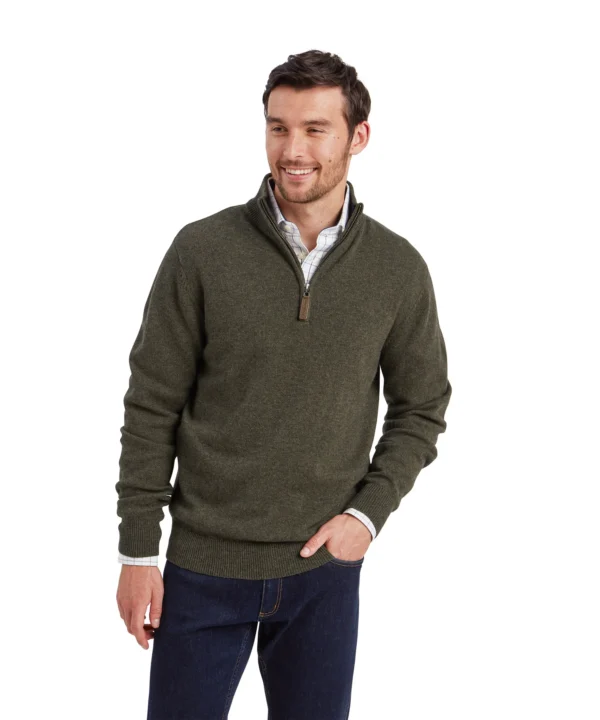 Schoffel Calton Cotton Cashmere Quarter Zip Jumper - Loden