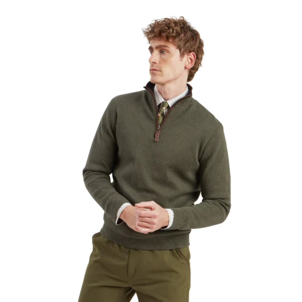 Schoffel Angus Aerobloc 1/4 Zip Windproof Mens Jumper - Woodland - Image 2