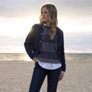Marble Knitted Bomber Jacket Navy