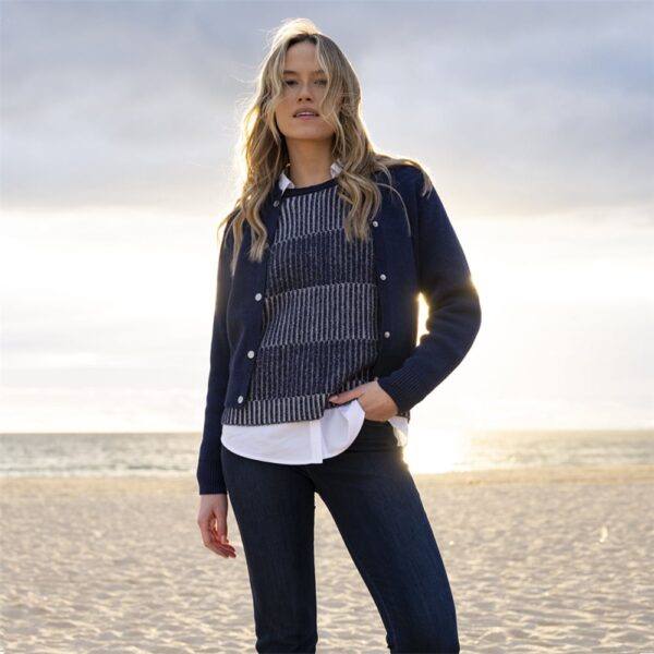 Marble Knitted Bomber Jacket Navy - Image 2