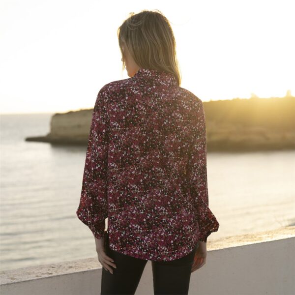 Marble Long Sleeve Blouse With Buttons Abstract Print Fuchsia - Image 2