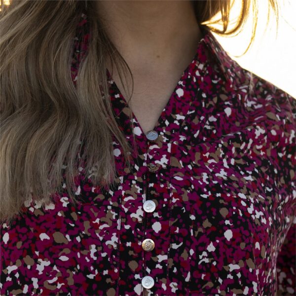 Marble Long Sleeve Blouse With Buttons Abstract Print Fuchsia - Image 3