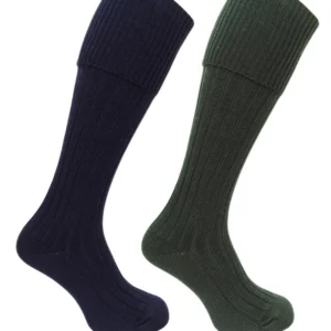 Hoggs of Fife Plain Turnover Top Stockings Twin Pack Green/ Navy