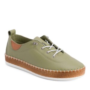 Lunar Evie Khaki Leather Plimsoll