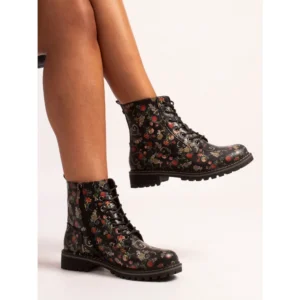 Lunar Amarillis Black Floral Ankle Boot